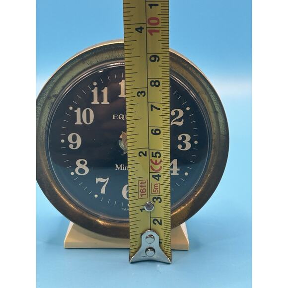 Vintage Equity Minibell Wind-Up Alarm Clock Black Gold Retro Cream Base - Picture 6 of 7